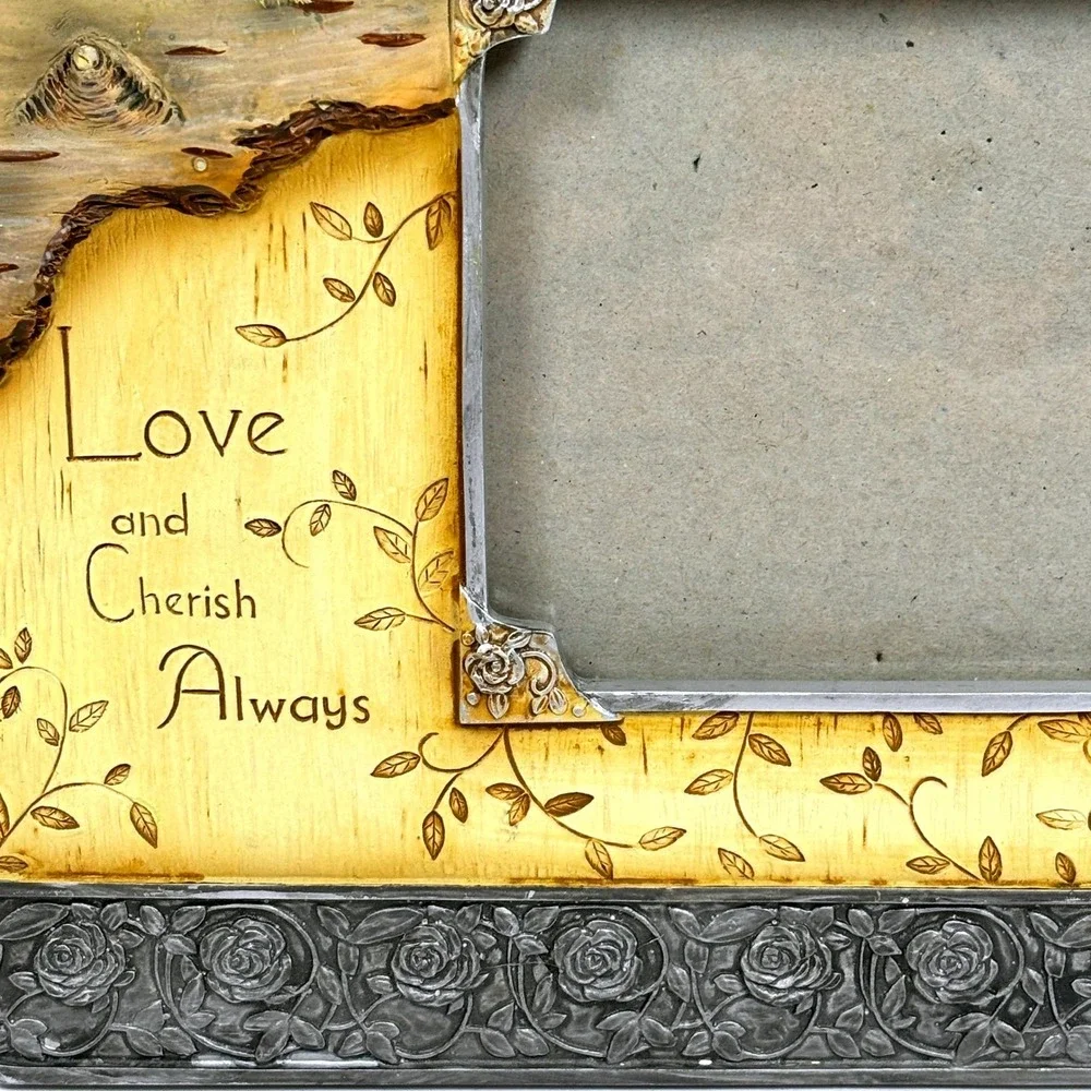 Rustic Faux Birch Bark Love Cherish Always 4x6 PhotoFrame Rustic Woodland Nature
